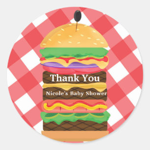 Sticker Rond Red Hamburger Summer Cookout Barbecue Party Favori
