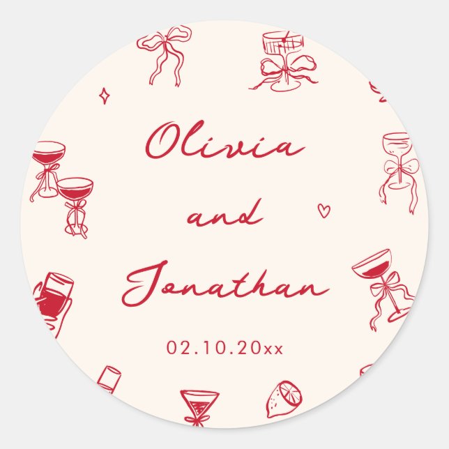 Sticker Rond Red Hand Drawn That's Amore Party (Devant)