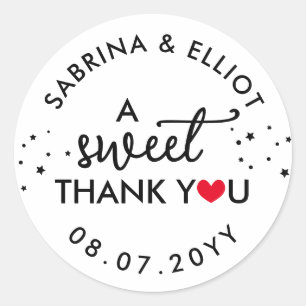 Sticker Rond Red Heart A Sweet Thank You Wedding Favor