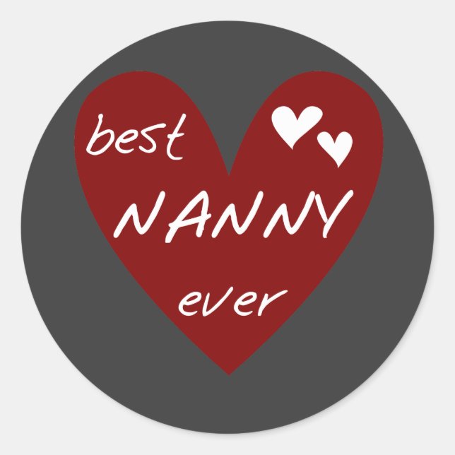 Sticker Rond Red Heart Best Nanny Ever T-shirts et cadeaux (Devant)