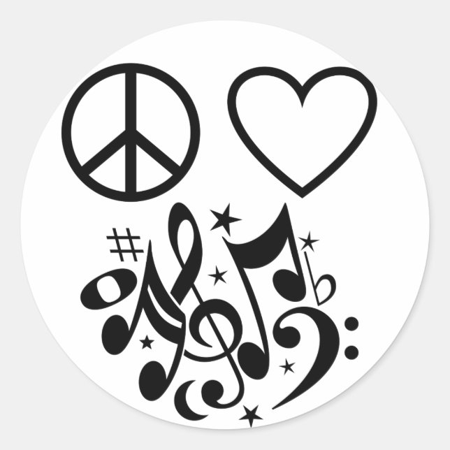 Sticker Rond Red Heart Black Peace Symbole Amour Harmonie Musiq (Devant)