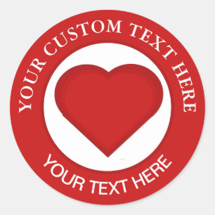 Sticker Rond Red Heart Custom Text 1 1/2