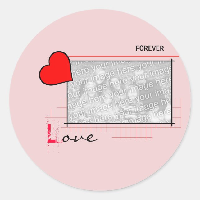 Sticker Rond Red Heart Forever Love Photo (Devant)