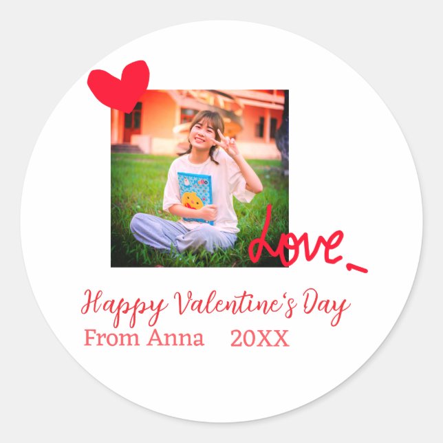 Sticker Rond Red heart love heureuse Sainte-Valentin ajouter ph (Devant)