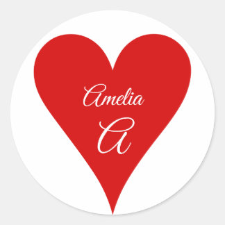 Sticker Rond Red Heart Love Valentine's Day Name & Monogram