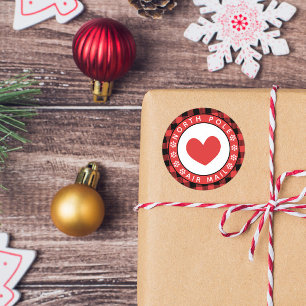 Sticker Rond Red Heart Plaid North Pôle Air Mail