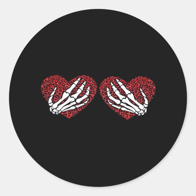 Sticker Rond Red Heart Skeleton Mains Classique (Devant)