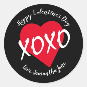 Sticker Rond Red Heart XOXO Valentine's Day Modern Black