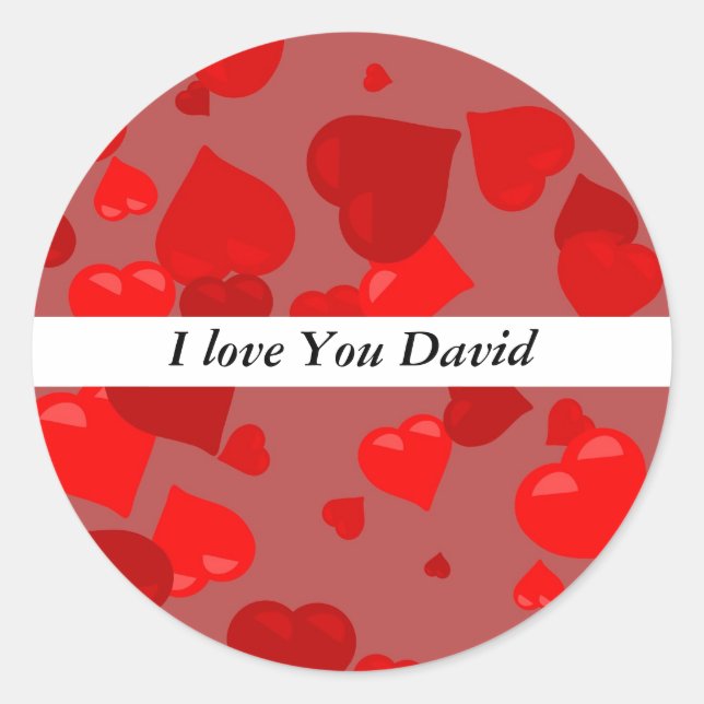 Sticker Rond Red Hearts, je t'aime David (Devant)