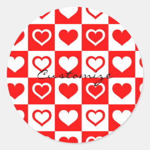 Sticker Rond Red Hearts Plaid Motif Thunder_Cove