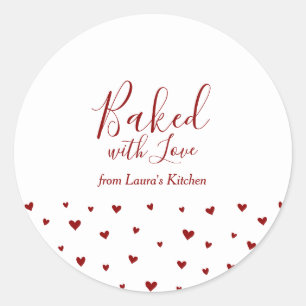 Sticker Rond Red Holiday Cute Hearts Baked with Love package