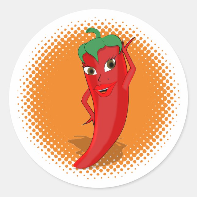 Sticker Rond Red Hot Cartoon Pepper Diva (Devant)