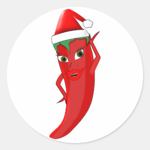 Sticker Rond Red Hot Pepper Diva Avec Casquette Santas