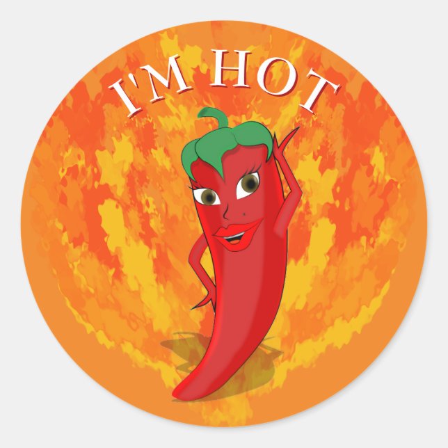 Sticker Rond Red Hot Pepper Diva Fire Flames (Devant)