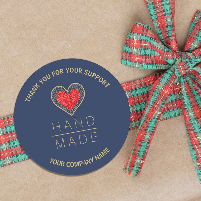 Sticker Rond Red & Indigo Heart Simple Minimalist Handmade (Red & Indigo Heart Simple Minimalist Handmade Business Classic Round Sticker.)