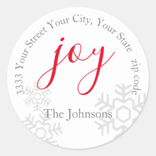 Sticker Rond Red Joy Snow Holiday Retour Adresse Enveloppe Scea