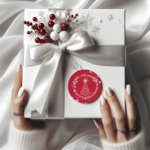 Sticker rond Red Joyeux sapin de Noël