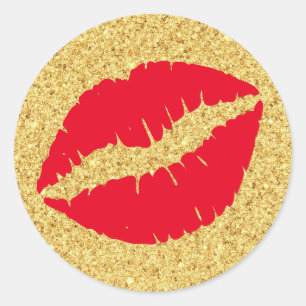 Sticker Rond Red Kiss Gold Parties scintillant