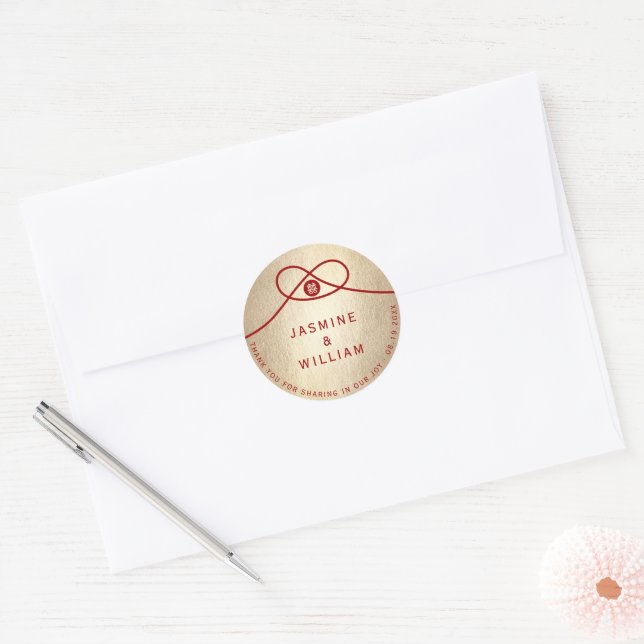 Sticker Rond Red Knot Union Double Bonheur Mariage chinois (Enveloppe)