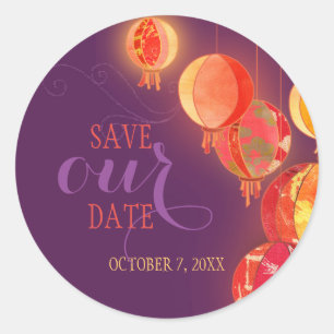 Sticker Rond Red Lanterns Purple Mariage Sauvez Notre Date