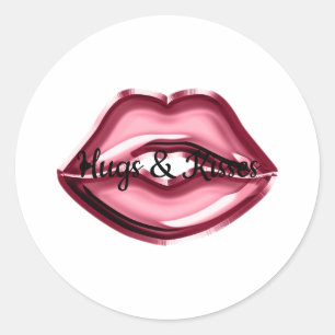 Sticker Rond Red Lips Kiss Hearts