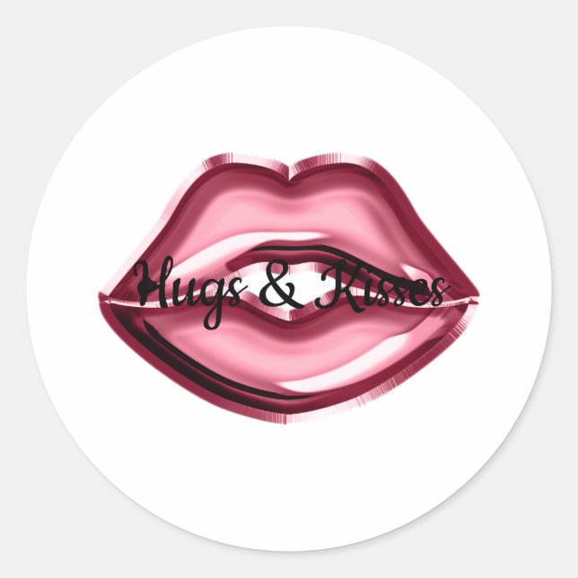 Sticker Rond Red Lips Kiss Hearts (Devant)