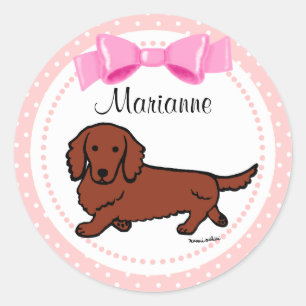 Sticker Rond Red Long Haired Dachshund 1