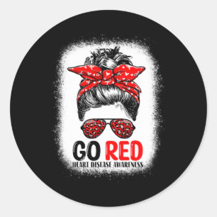 Sticker Rond Red Messy Bun Femmes En Février - Maladie cardiaqu