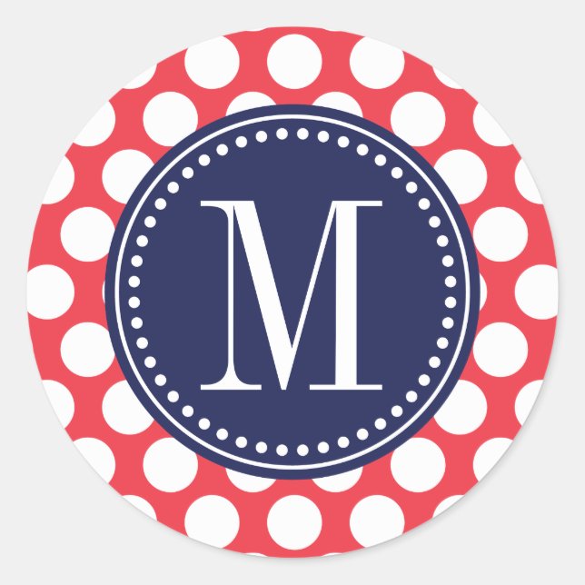 Sticker Rond Red & Navy| Gros Pois Monogramme (Devant)