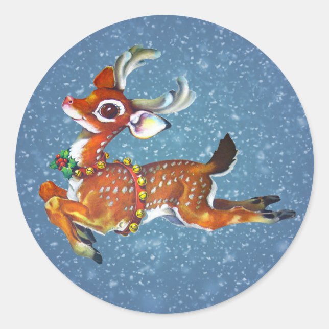 Sticker Rond Red Nose Reindeer Art Vintage (Devant)