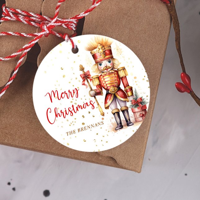 Sticker Rond Red Nutcracker Joyeux Noël (Red Nutcracker Merry Christmas Classic Round Sticker)