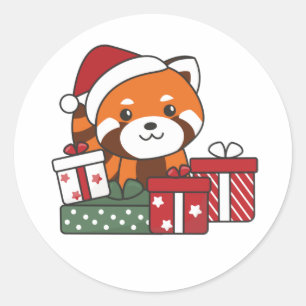 Sticker Rond Red Panda cadeau de Noël hiver Red Pandas