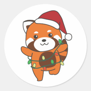 Sticker Rond Red Panda Christmas Winter Animaux Red Pandas Clas