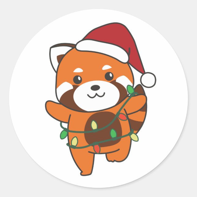 Sticker Rond Red Panda Christmas Winter Animaux Red Pandas Clas (Devant)