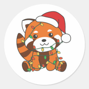 Sticker Rond Red Panda Christmas Winter Animaux Red Pandas Clas