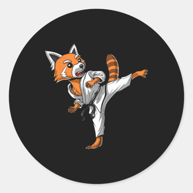 Sticker Rond Red Panda Karate Ninja Martial Arts Kickboxe Tae (Devant)