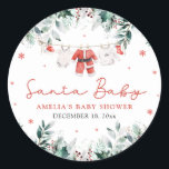 Sticker Rond Red Père Noël Baby Christmas Baby Clothes Baby sho<br><div class="desc">Le Red Père Noël Baby Christmas Baby Clothes Baby shower Classic Round Sticker ajoute une touche festive à vos faveurs et décorations de baby showers sur le thème des vacances ! Doté d'un design charmant et d'adorables vêtements de bébé Père Noël rouges sur une ligne de vêtements de Noël, cet...</div>