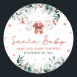 Sticker Rond Red Père Noël Baby Christmas Baby Clothes Baby sho<br><div class="desc">Le Red Père Noël Baby Christmas Baby Clothes Baby shower Classic Round Sticker ajoute une touche festive à vos faveurs et décorations de baby showers sur le thème des vacances ! Doté d'un design charmant et d'adorables vêtements de bébé Père Noël rouges sur une ligne de vêtements de Noël, cet...</div>