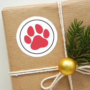 Sticker Rond Red Pet Lover Empreinte de patte Holiday