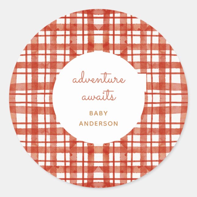 Sticker Rond Red Pique-nique Plaid Adventure Attend Baby shower (Devant)