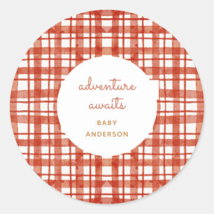 Sticker Rond Red Pique-nique Plaid Adventure Attend Baby shower