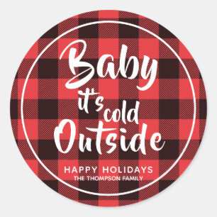 Sticker Rond Red Plaid Baby Il fait froid dehors