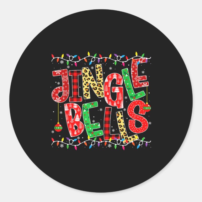Sticker Rond Red Plaid Jingle Bells Christmas Matching Family P (Devant)