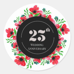 Sticker Rond Red Poppies 25e anniversaire du Mariage
