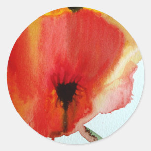 Sticker Rond Red Poppies aquarelle art floral moderne