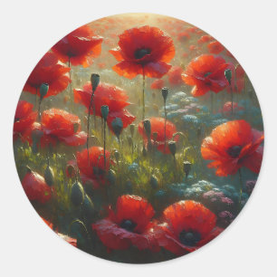 Sticker Rond Red Poppies Floral Mariage Bienvenue