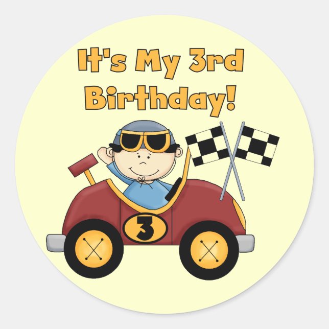 Sticker Rond Red Race Car 3e Anniversaire Tshirts et cadeaux (Devant)