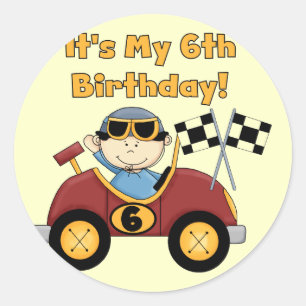 Sticker Rond Red Race Car 6e anniversaire T-shirts et cadeaux