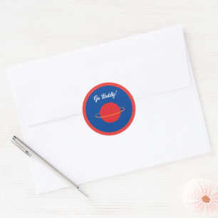 Sticker Rond Red Retro Planet, Caricature classique de l'espace