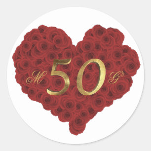 Sticker Rond Red Roses Coeur Romantique 50e anniversaire de Mar